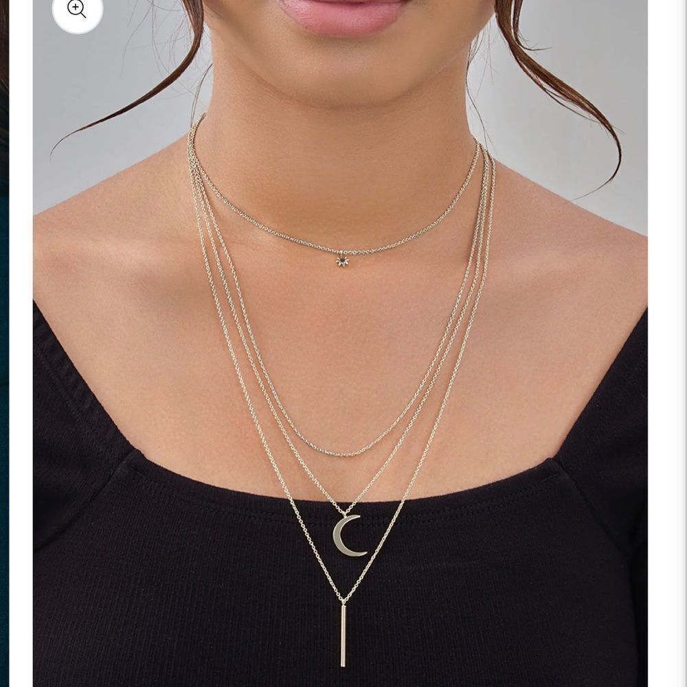 NWT 98.00 STERLING FOREVER  Crescent &Bar Multi Layer Necklace STERLING SILVER